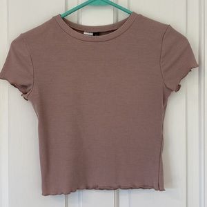 Divided H&M Cap Sleeve Ribbed Knit Crop Top Tee Round Neck Curly Lettuce Trim